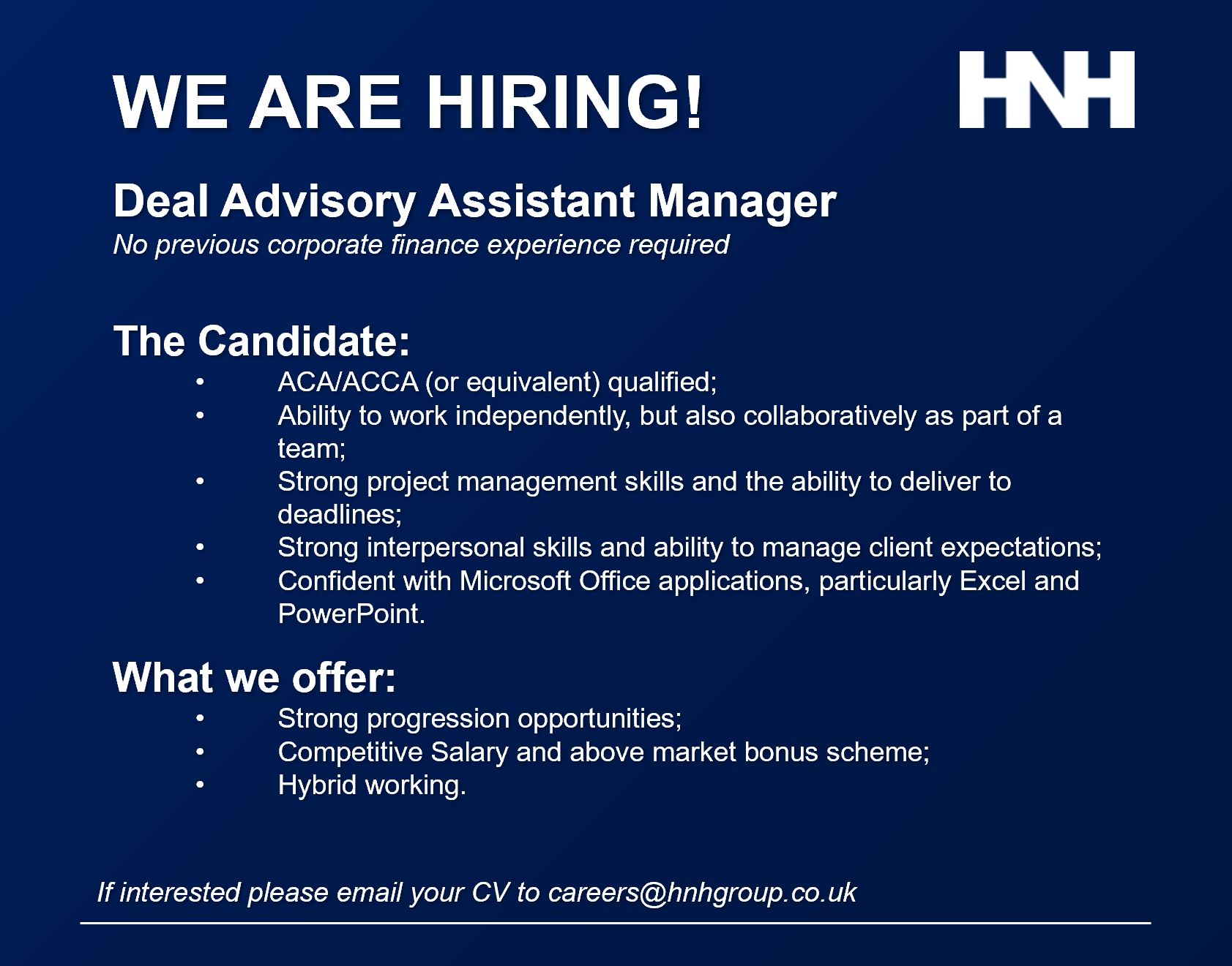 We are hiring -Deal Advisory  Assistant Manager